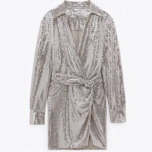 ZARA XS Sequin Faux Wrap Mini Dress
